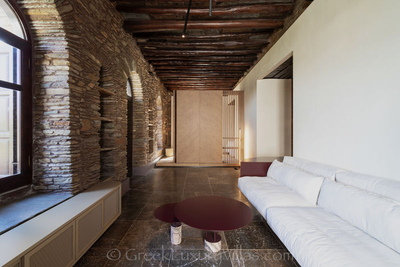 Andros traditional stone villa guest house lounge