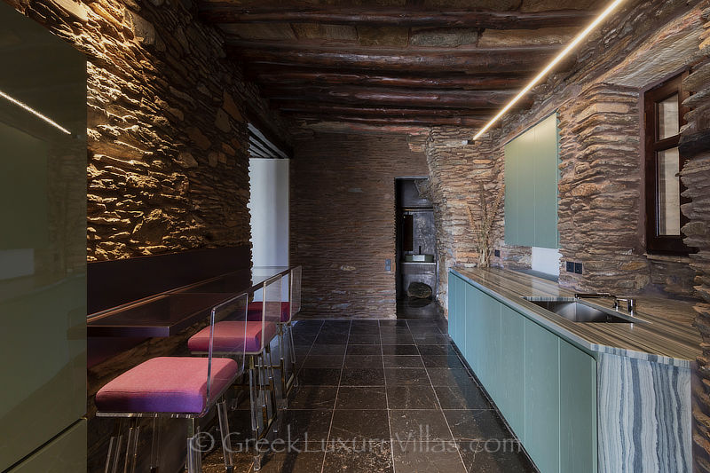 Andros traditional stone villa guest house dining area