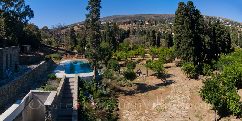 View over the estate from the luxurious villa in Andros