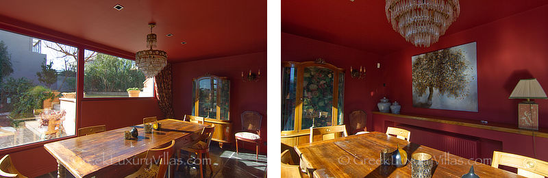 dining room with garden view villa with pool