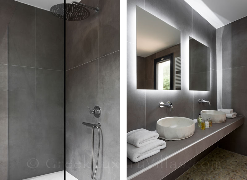 A modern bathroom in a luxury villa in Corfu