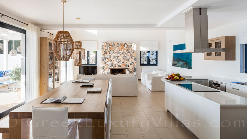 The bright natural colour if the living-room area of a luxury villa in Corfu