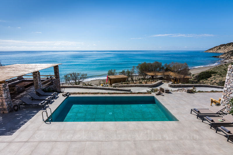 View from the absolute beachfront luxury villa with a pool