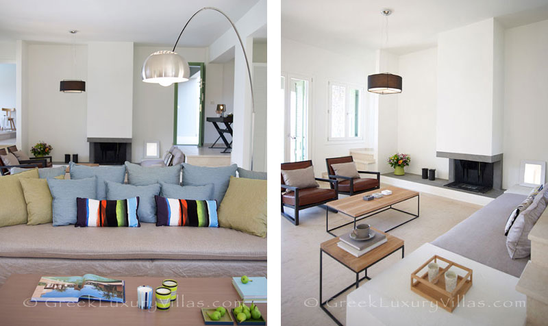 Modern living-room area of a big luxury villa in Elounda, Crete