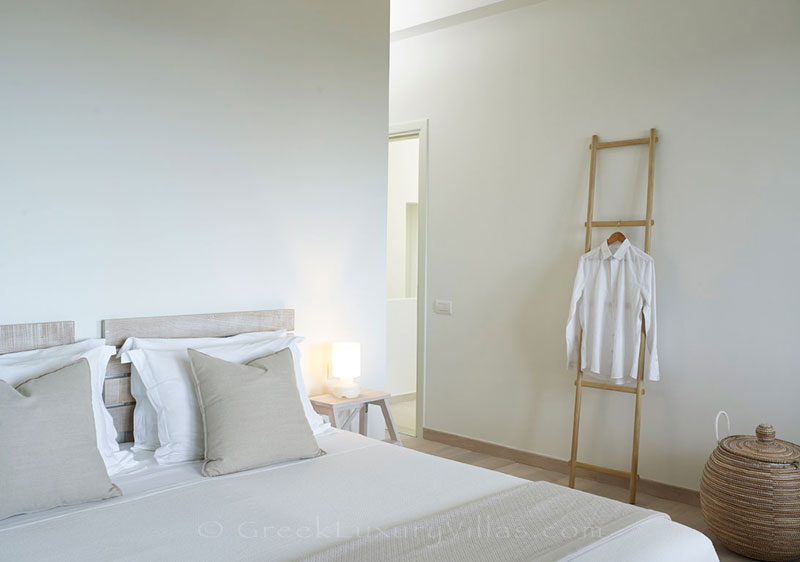 A bedroom of a luxury villa in Elounda, Crete