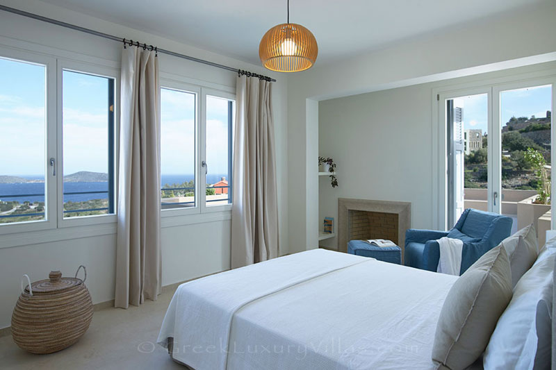 Seaview from the bed of a luxury villa in Elounda, Crete