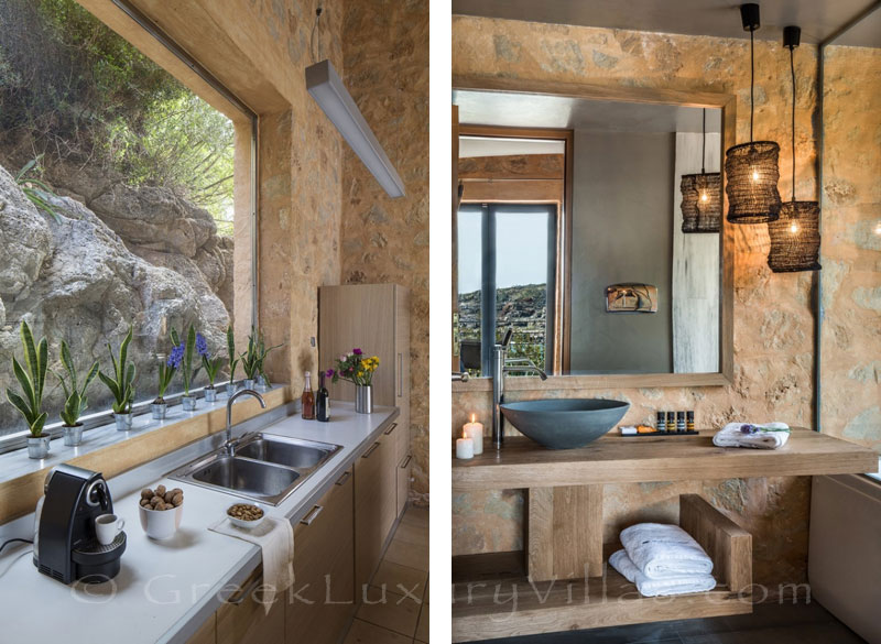 Kitchen of seafront villa with pool in Crete