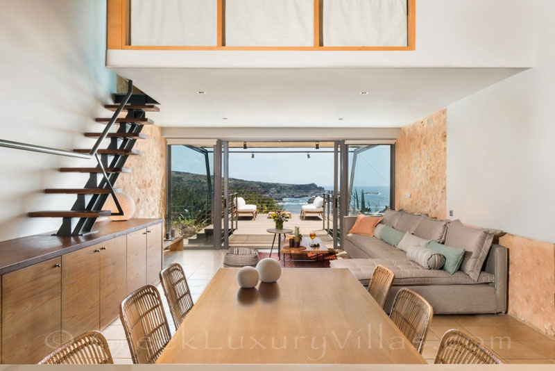 Interior of villa with pool in Crete