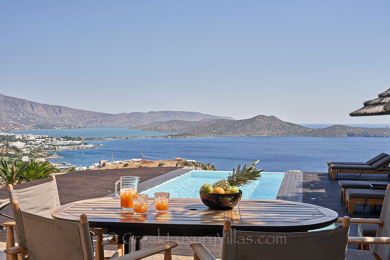 modern luxury villa with heated pool overlooking elounda bay