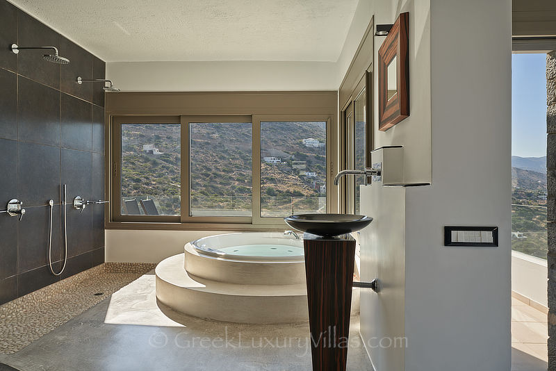 contemporary bathroom of modern luxury villa overlooking elounda bay Crete
