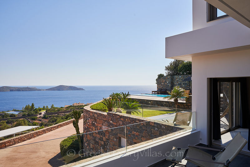 sea view from modern luxury villa with heated pool in elounda Crete