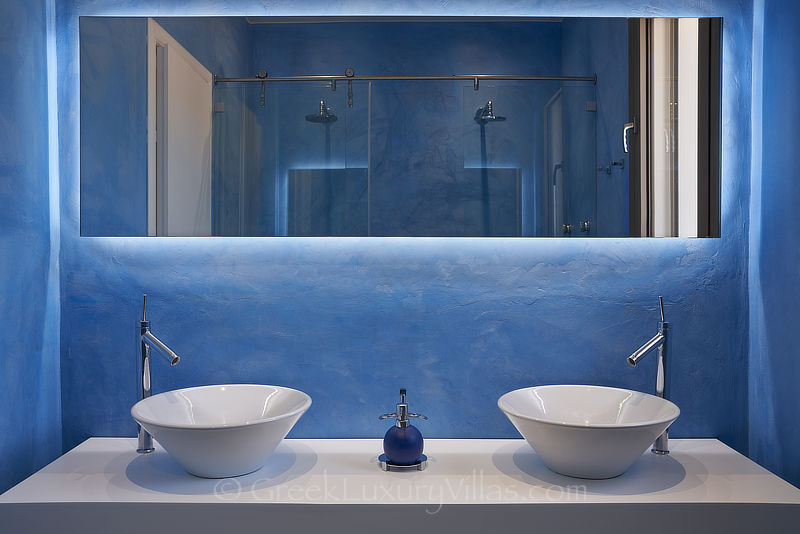 modern bathroom with double shower at luxury villa in elounda Crete