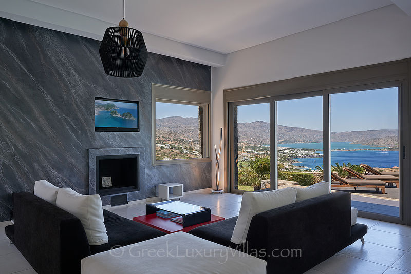 sea view from living room of luxury villa in elounda
