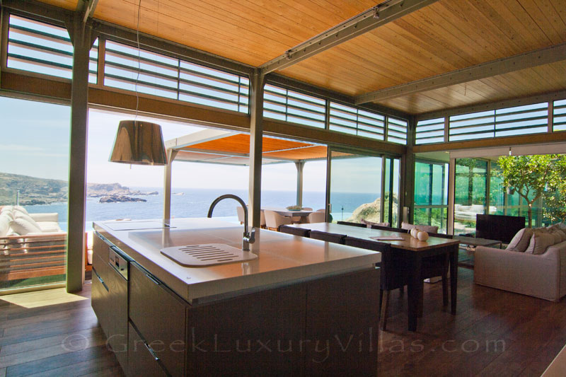 Crete modern seafront villa with pool and open plan kitchen