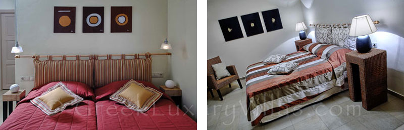Bedrooms in modern villas with beach access and pool in Crete