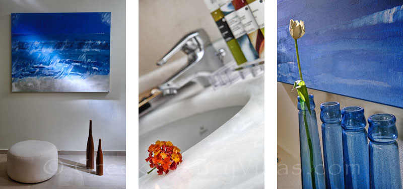 Bathrooms of modern villa with sea access and pool in Crete