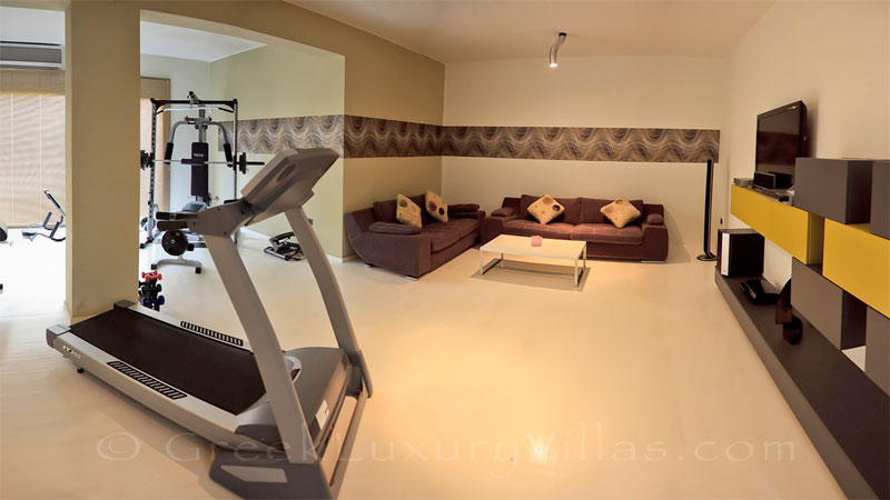 A modern luxury villa with a pool and a gym
