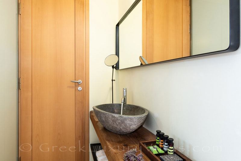 Bathroom of seafront villa with pool in Crete
