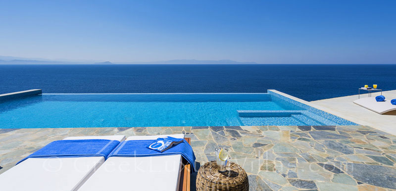Seaview of the luxury villa with a pool
