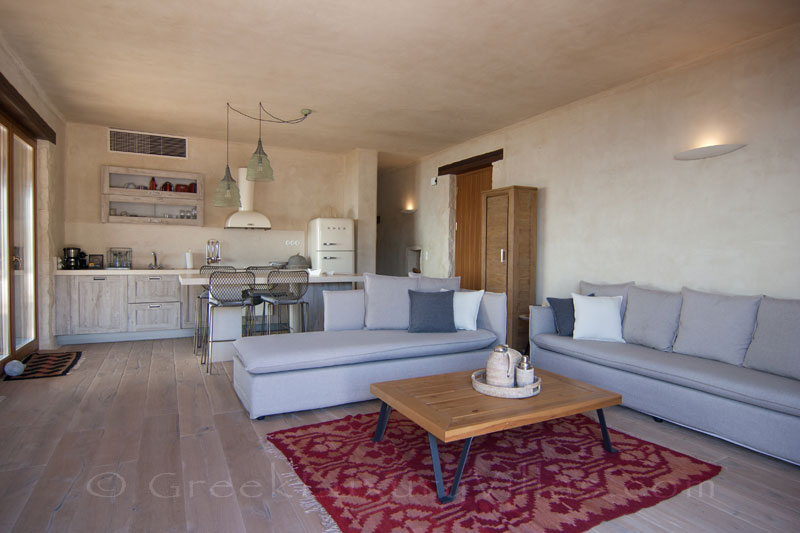 Lounge of a beautiful beach house in Crete