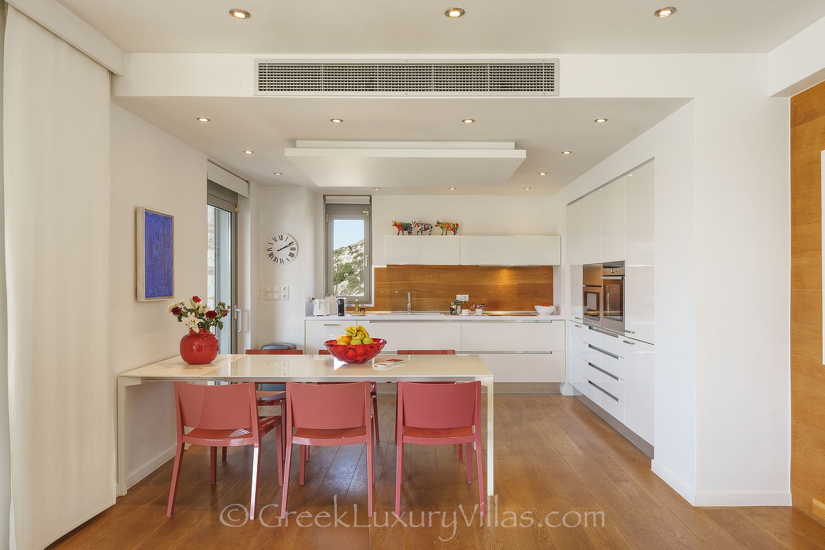 Crete kitchen of a modern seafront villa in Almyrida