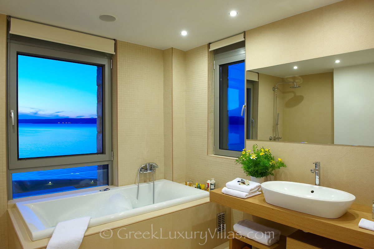 Crete a modern seafront villa Almyrida en suite bathroom