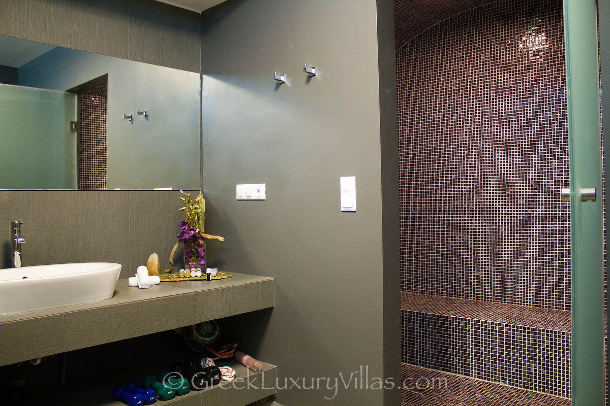 Crete a modern seafront villa bathroom