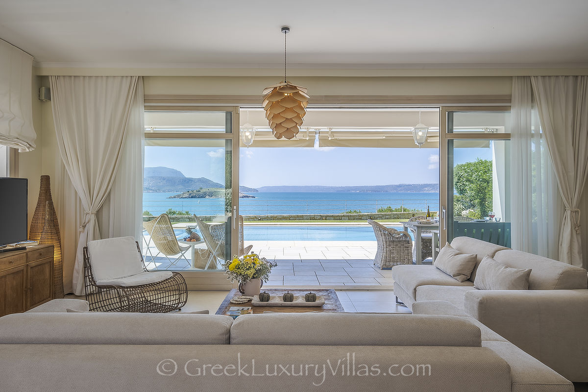 island style seafront villa with pool seaview from living room