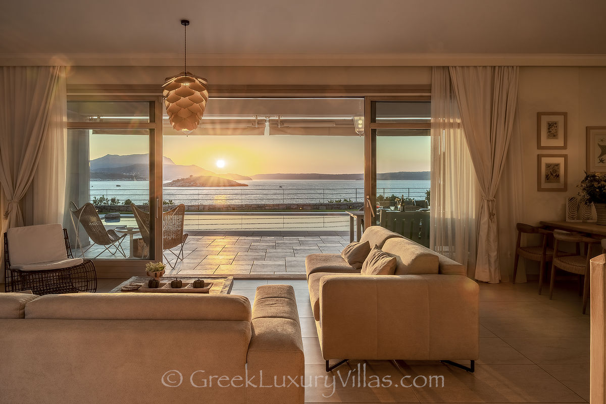 island style seafront villa with pool sunset sea view