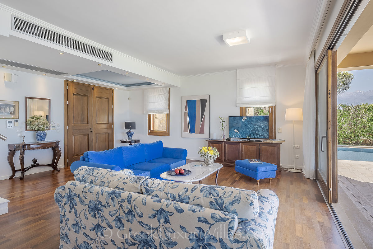 lounge of traditional seafront villa with pool in Crete