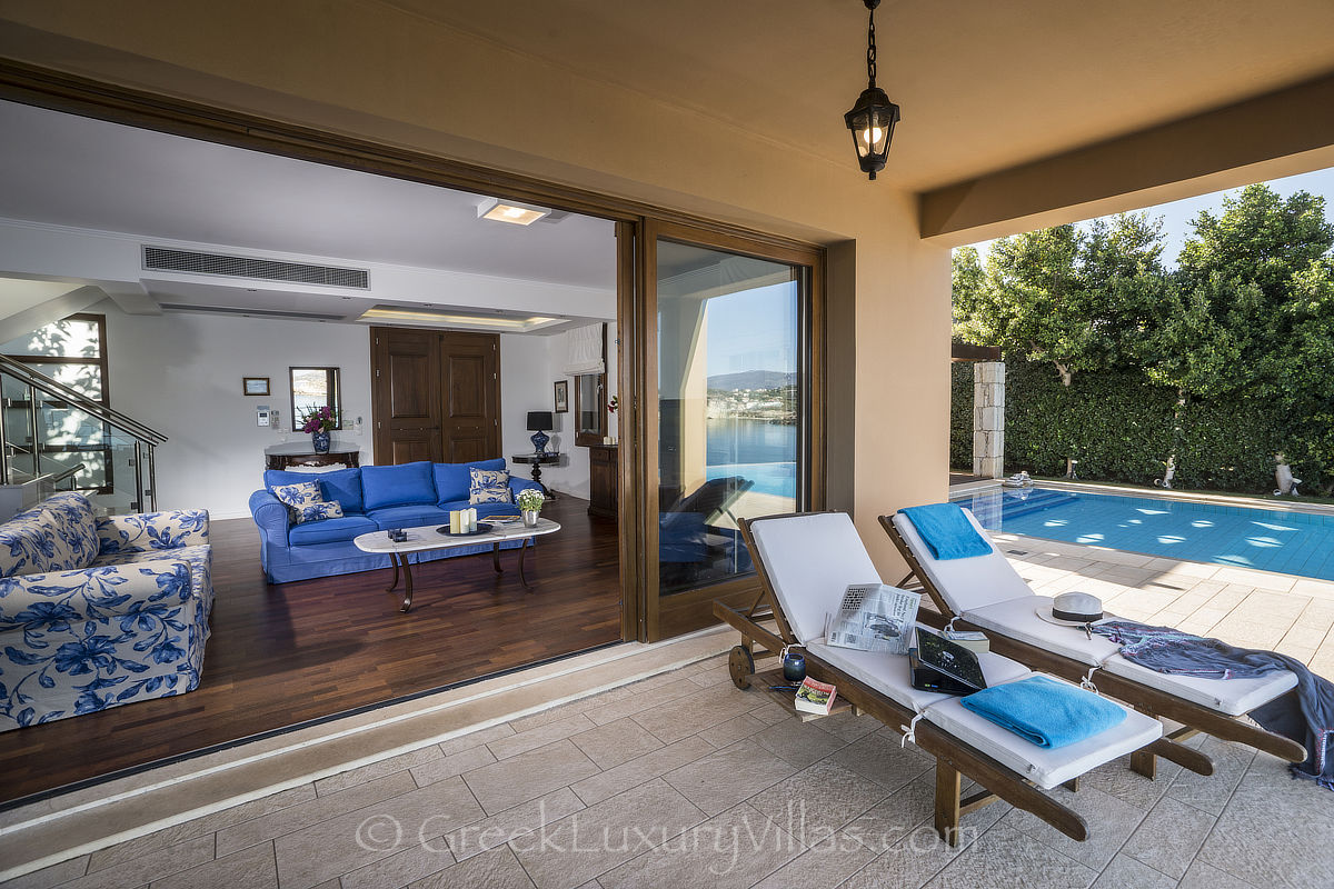 relaxing at the seafront villa with pool in Crete