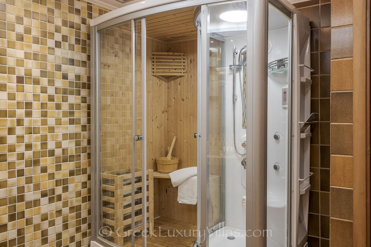 sauna of spa bathroom of traditional seafront villa