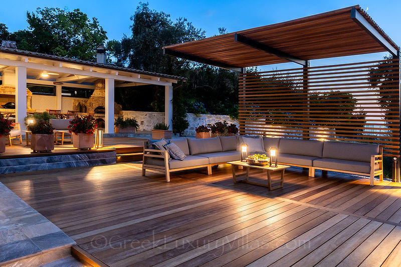 night falls at exclusive luxury villa in Sivota