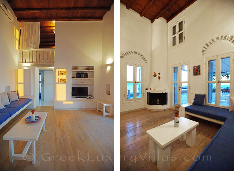 Living room of seafront villas with pool in Folegandros