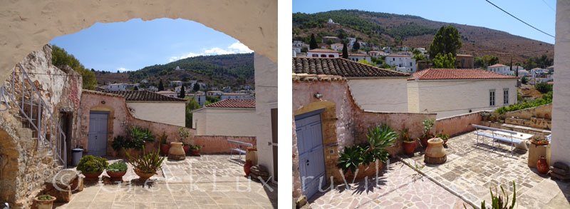 The courtyard at a romantic traditional house in Hydra