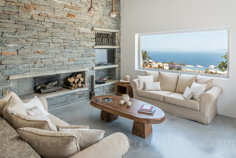 Living room of luxury villa with pool in Greece