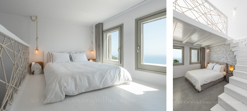 Bedroom in luxury villa with pool in Greece
