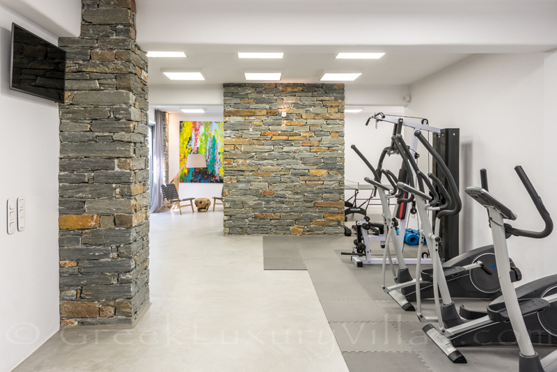 gym in luxury villa with pool on Kea Greece