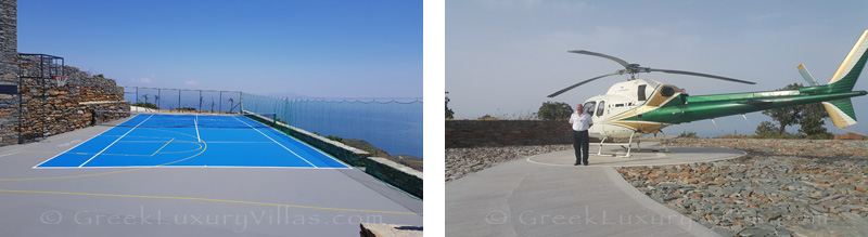 private tennis helipad in luxury villa in Kea Greece