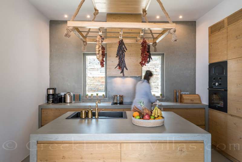 Kitchen of luxury villa with pool in Greece