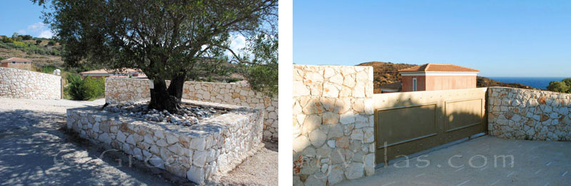 The gate of a modern, two-bedroom villa near the beach in Kefalonia