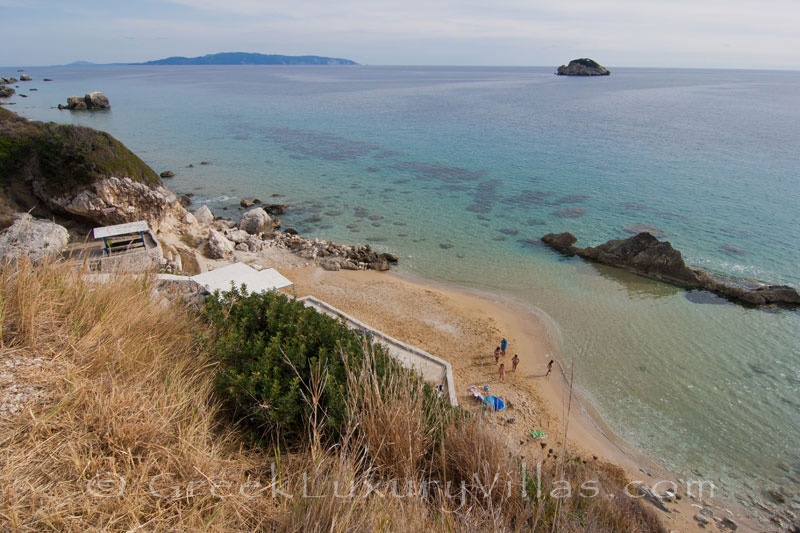 The beach by the modern two-bedroom villa in Kefalonia