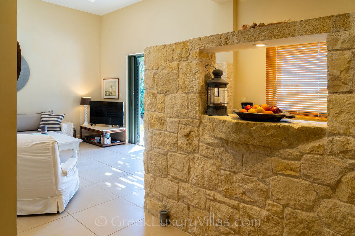 living room villa with pool in Kefalonia