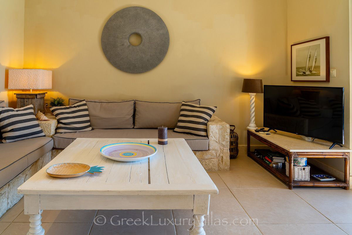 living room villa with pool in Kefalonia
