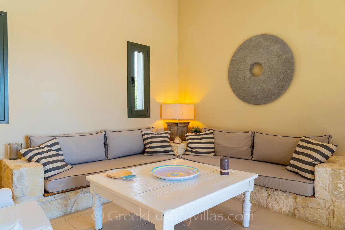 living room villa with pool in Kefalonia