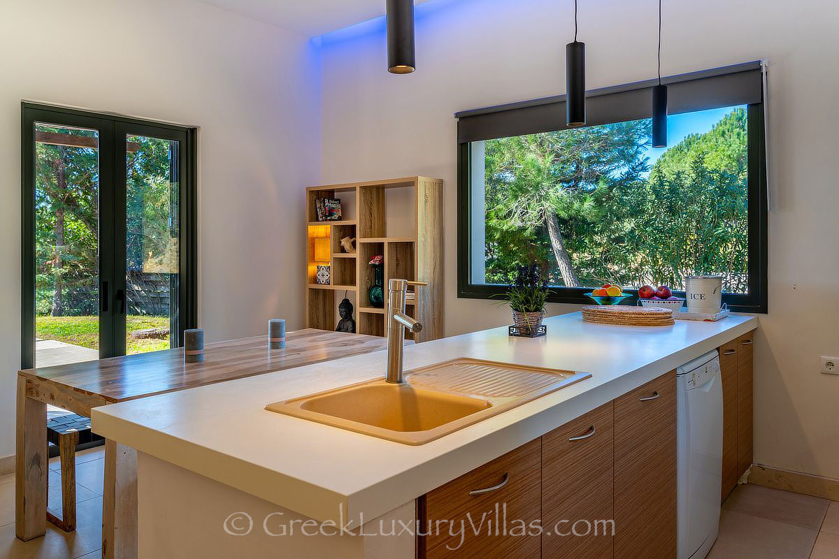 open plan kitchen of villa with pool in Kefalonia