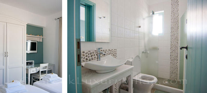 Twin bedroom of luxury villa with pool on Koufonisi