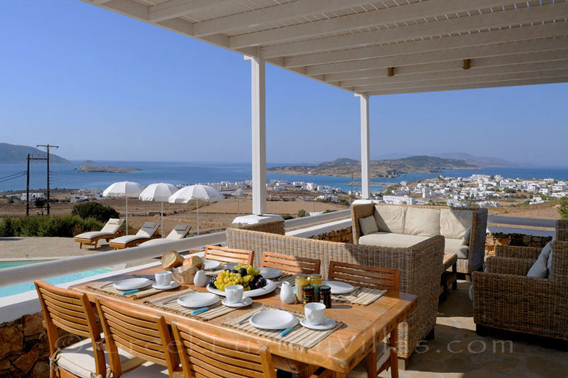 Sea view from the veranda of luxury villa with pool in Koufonisi