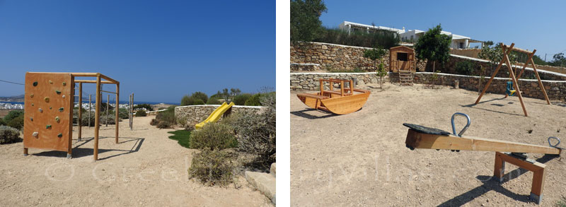 Outdoor playground of luxury villa with pool on Koufonisi