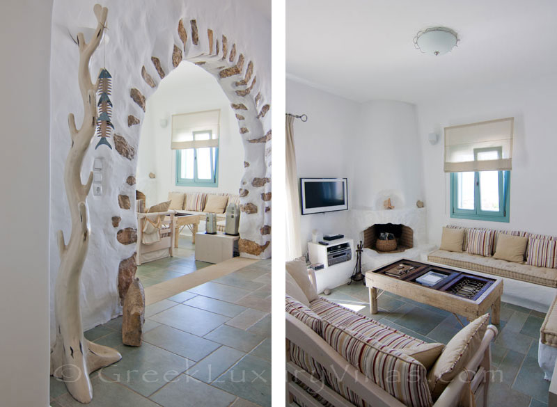 Sitting room of luxury villa with pool on Koufonisi
